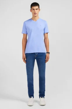 V-neck blue light pima cotton t-shirt