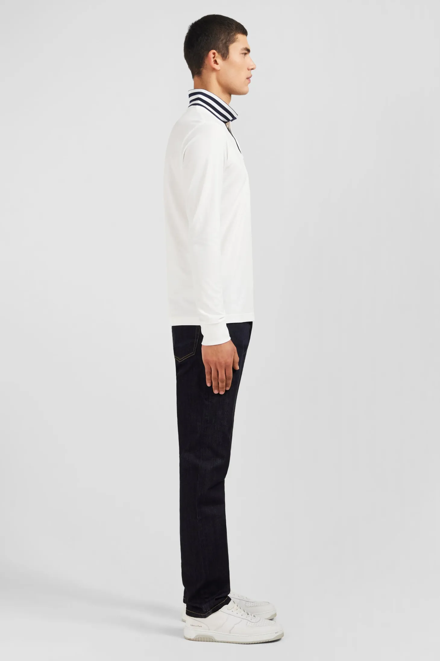 White cotton polo with contrasting neck