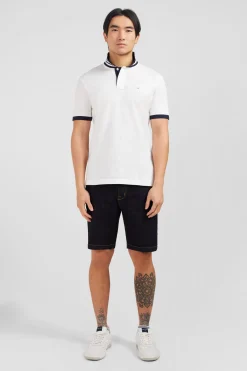 White pima cotton polo with contrasting accents