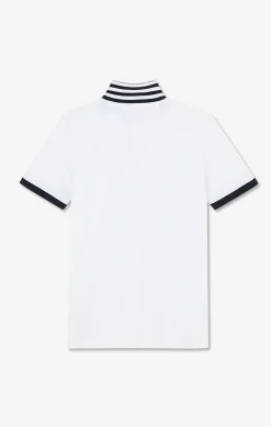 White pima cotton polo with contrasting accents