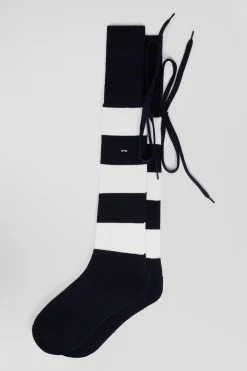 White stretch cotton rugby socks with stripes