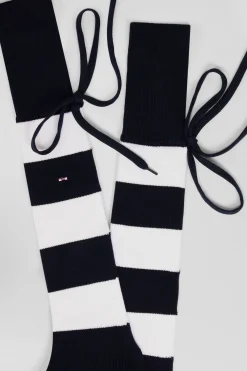 White stretch cotton rugby socks with stripes