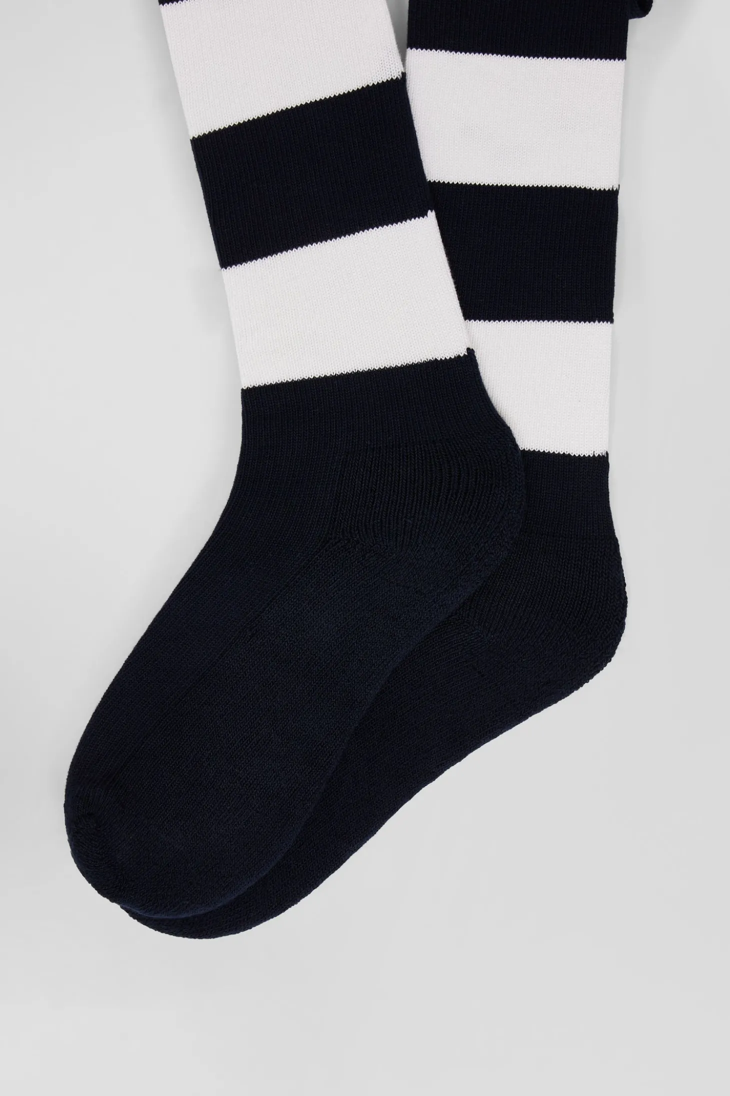 White stretch cotton rugby socks with stripes