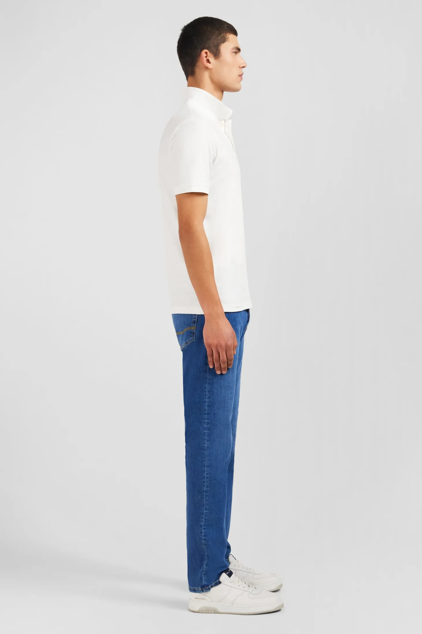 White stretch pima cotton polo
