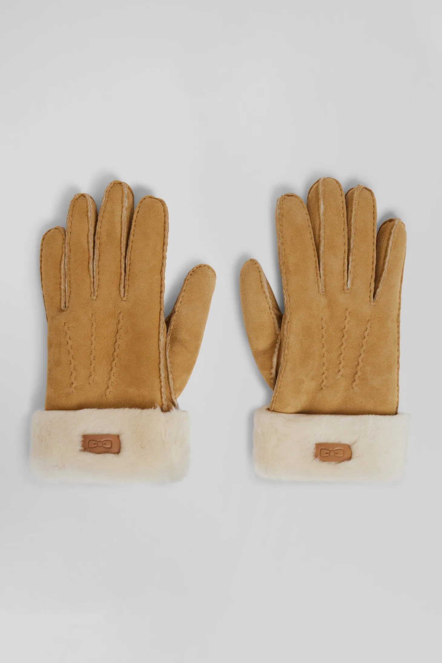 Women's camel shearling leather gloves