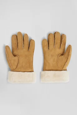 Women's camel shearling leather gloves