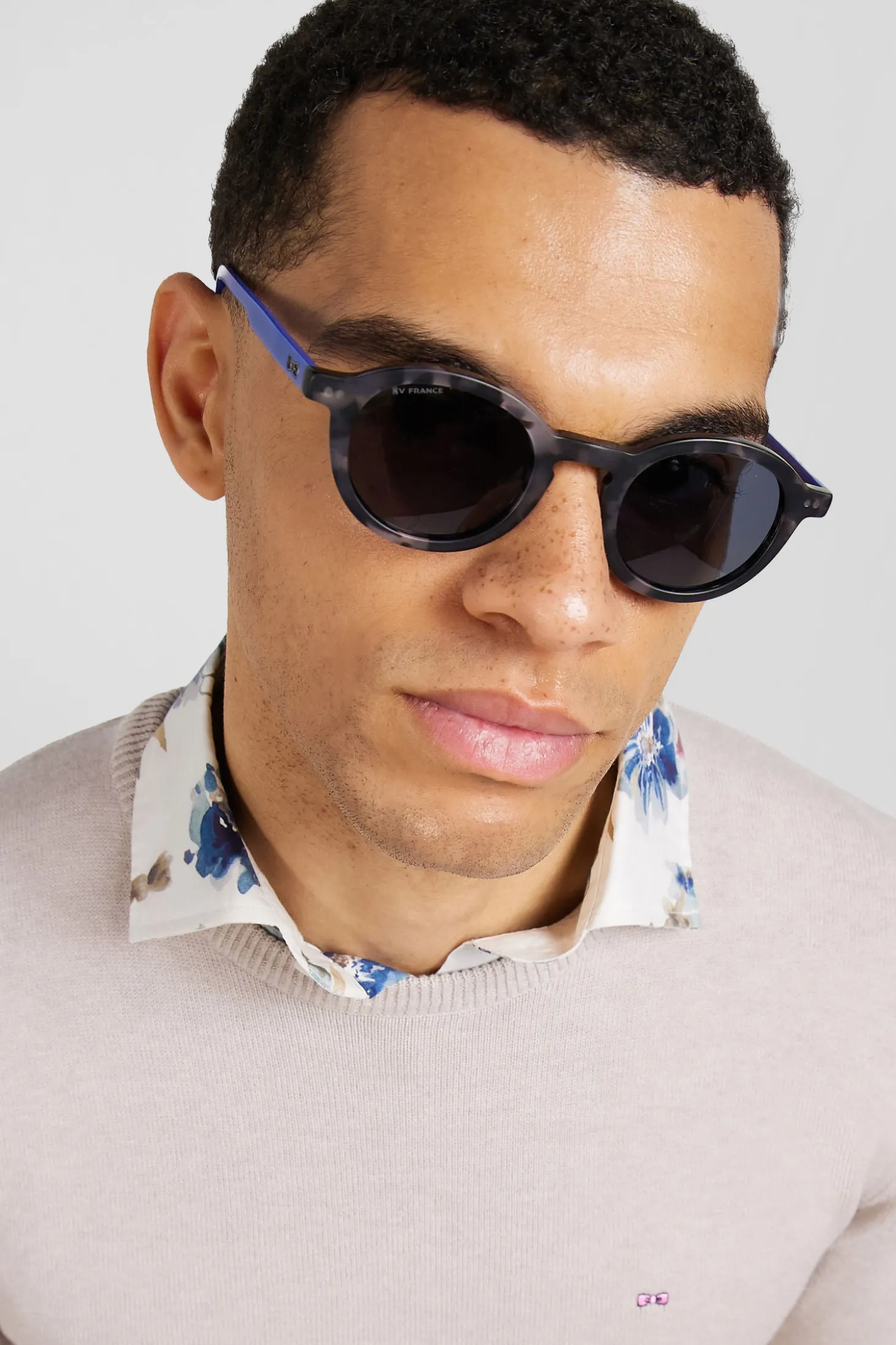 XV de France grey round acetate tortoiseshell sunglasses